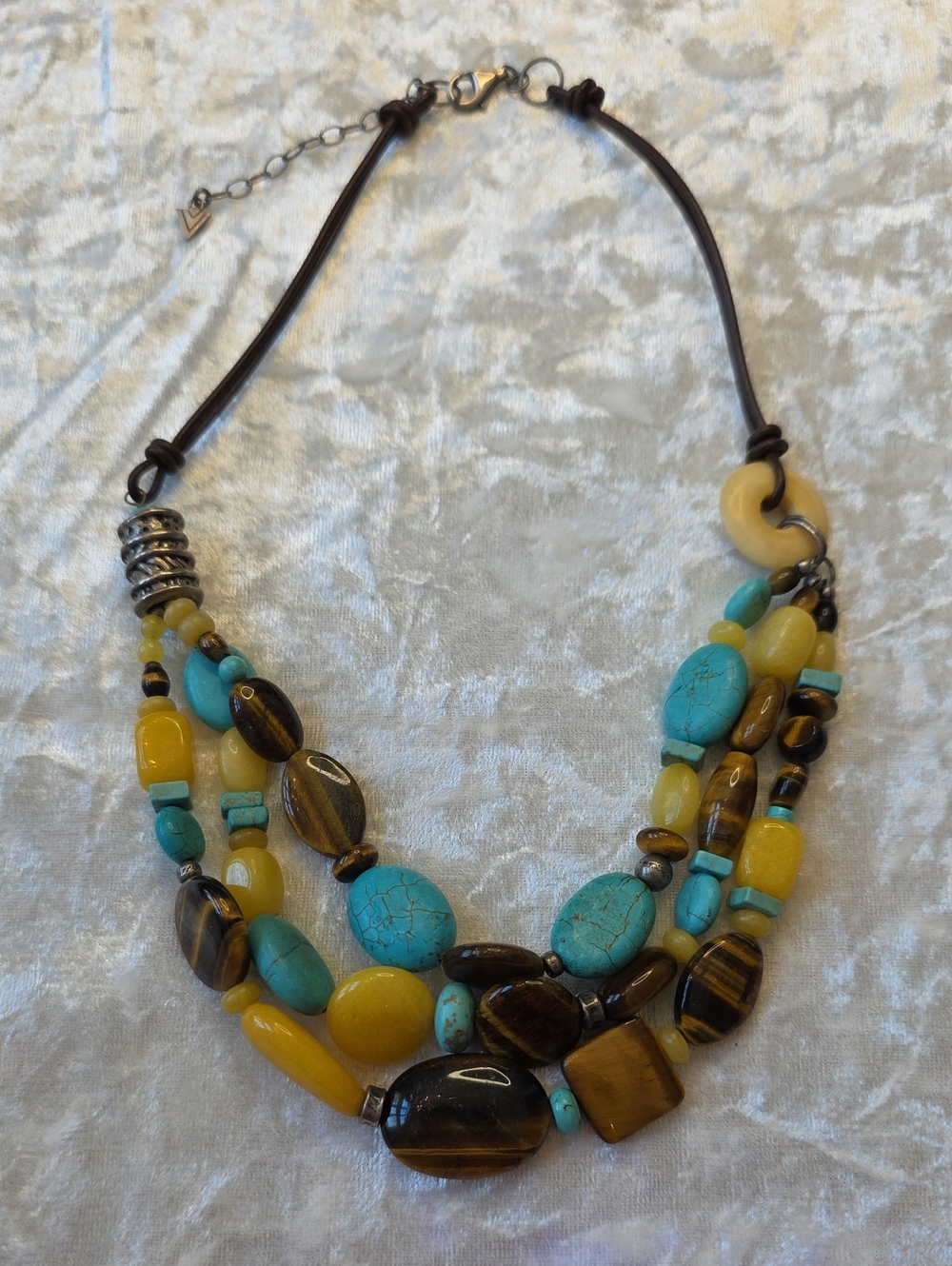 Silpada Retired Layered Boho Turquoise, Yellow Quartzite & Tigers Eye Necklace